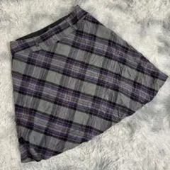 east 5th 【16P】フレアスカート チェック 紫　グレー