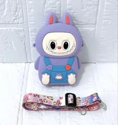【新品未使用】LABUBU ラブブ ポーチ ストラップ付き パープル 紫