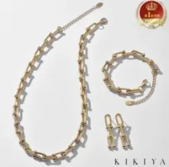 【KIKIYA】ネックレス、ピアス、バングル3点セット　カラー:ゴールド