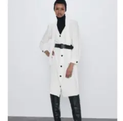 【タイムセール】ZARA ウエストベルト付きロングワンピース XS ホワイト
