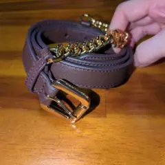 LAUREN ブラウンレザー ゴールドチェーン ベルト