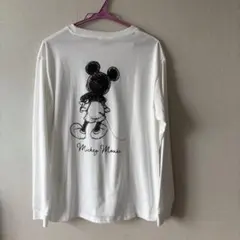 【新品】ミッキー　モノトーン線画プリント　長袖Tシャツ　メンズM