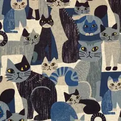 [no.4938]セール☆アートアニマル 猫 ブルー 綿麻 生地＊