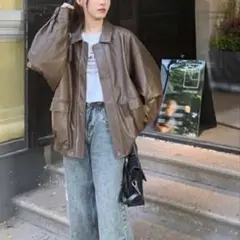 ブルゾン　アウター　ジャケット　ヴィンテージ風　ジッパー　ストリート　韓国