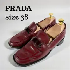 PRADA プラダ　ビットローファー（38）革靴　スクエア　ロゴプレート　本革