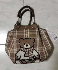 D.KELLY ニットバッグ ベア チェック柄 ブラウン