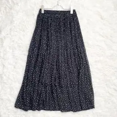 イング ドット柄 プリーツロングスカート（M）ウエストゴム ゆったり