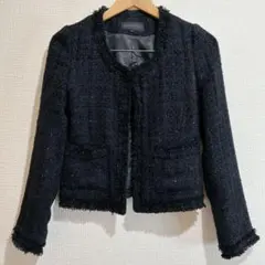 MERCURYDUO ブラック ノーカラージャケット F ツイード