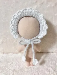 ぬいぐるみ用　ヘッドドレス　ボンネット　かぎ針編み　星屑ホワイト