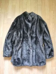 ダークグレー フェイクファーコート ロングコート