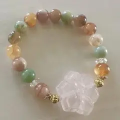 ローズクォーツ 花 桔梗 ミックス 桜瑪瑙 天然石 デザインブレスレット
