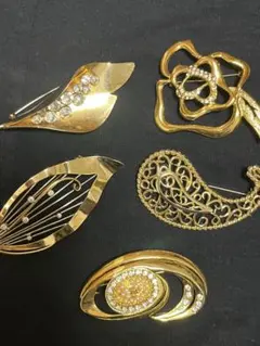 【美品】ゴールド　ブローチ　ヴィンテージ　レトロ　アンティーク　5点セット