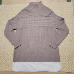 インゲボルグ ベージュ ケーブルニット ハイネック長袖セーター