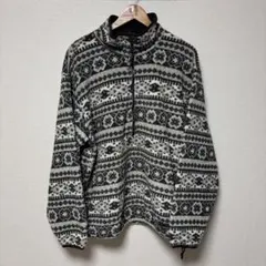L.L.BEAN フリース ハーフジップ　民族　ホワイトブラック　シンチラ