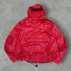 80s IZOD LACOSTE ナイロンアノラックパーカーLドローコードレッド