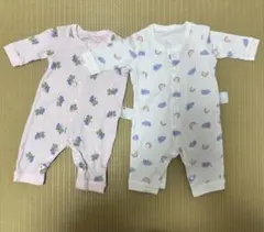 フライスコットンロンパース 蝶と虹柄 2枚セット60cm