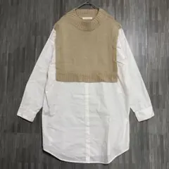 ショコラフィネローブ　ニットベストドッキングチュニック　ベージュ 白　F