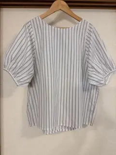 美品　ロペピクニック　ストライプ バルーンスリーブ ブラウス 半袖　白