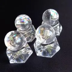 天然石◼️レインボー水晶丸玉 4個セット☆クリスタル☆虹入り☆結界☆浄化　3
