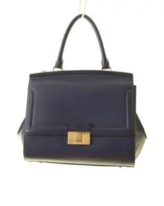 ネイビー レザー ハンドバッグ ゴールド金具