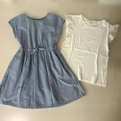 UNIQLO 半袖ワンピース 130cm ライトブルー 刺繍レースTシャツ