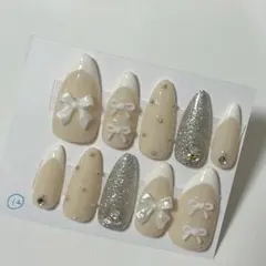 【現品】ネイルチップ フレンチ ガーリー ラメ リボン 量産系
