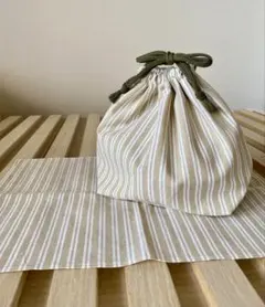 ハンドメイド　お弁当袋・ランチョンマット　セット　ストライプ