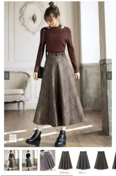 GRL ブラウン系チェック ロングスカート