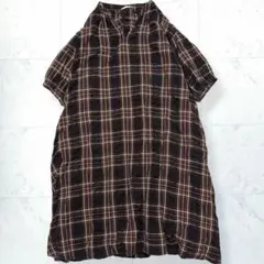 サマンサモスモスブルー インド綿 チェック柄 スキッパー ワンピース ゆったり