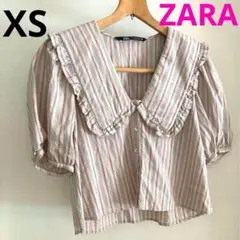 ZARA ビッグカラーシャツ　ストライプ　シャツ　カットソー　半袖　ブラウス