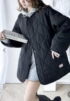 JaVaコラボ ノーカラー オーバーサイズ キルティングコートclf014