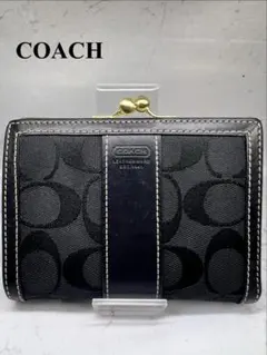COACH シグネチャー 二つ折り財布 がま口 黒 - メルカリ