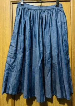 Mサイズ ひざ丈 プリーツスカート ブルー