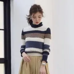 【美品】SEVEN TEN フリルボーダーニット フリーのサムネイル