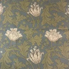 ベストオブモリス　厚手オックス　アネモネ ブルー地にオフホワイト花　110×1m