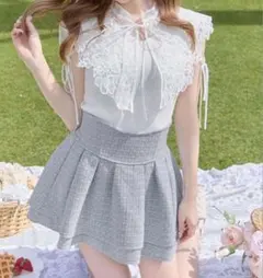 michellMacaron 美脚になれる♡ラメツイードスカート ブルー 水色
