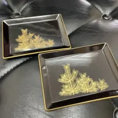 漆器 松の葉模様 菓子器 2枚セット　日本