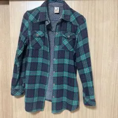 チェック柄フランネルシャツ 長袖 ネイビーグリーン