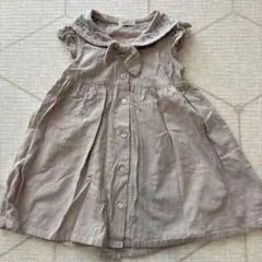 ベージュ 刺繍入りノースリーブワンピース