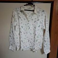 動物柄長袖シャツ オフホワイト