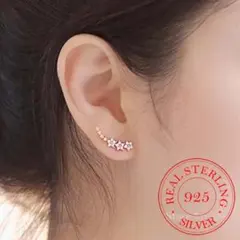ローズゴールド 3連 星 スター シルバー925 ピアス 保存袋付 C265-3