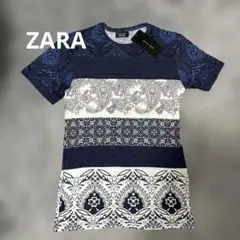 ZARA MAN ペイズリー柄 Tシャツ ネイビー S