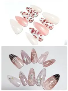 マグネットネイルハート模様・レオパード柄ネイルチップセット