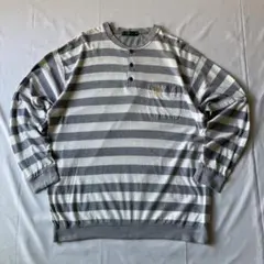 00s サーマル ヘンリーネック ロンT ボーダー カットソー グランジ Y2K
