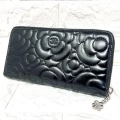 CHANEL シャネル カメリア マトラッセ エンボス ラウンドジップ 長財布