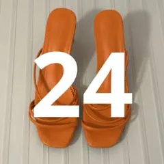 【新品未使用】 オレンジ ストラップサンダル 中ヒール 24