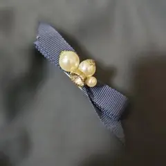 ネイビー パール装飾 ヘアピン クリップ式