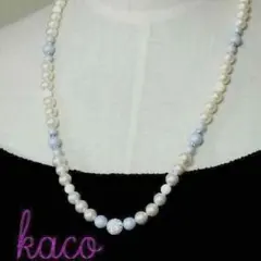 ハンドメイド★スワロフスキー&珊瑚のシルキーパールネックレス