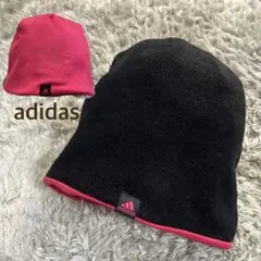 値下げ✨adidas ／リバーシブル ビーニーニット帽 黒/ピンク
