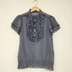 ☆［MISCHMASCH］ストライプ フリル付き 半袖シャツ